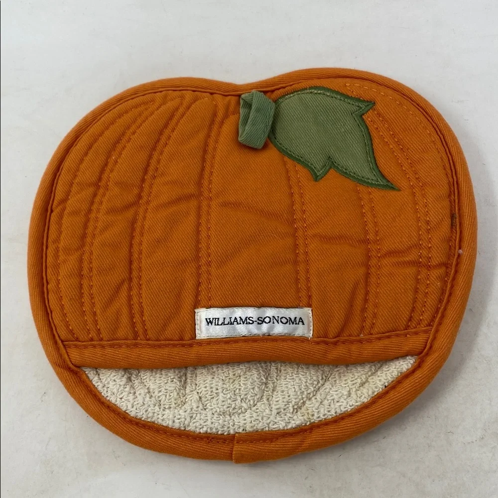 Vintage Williams Sonoma Pumpkin Quilted Potholder Set
